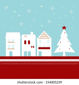 Xmas town on snowing background ( vector )