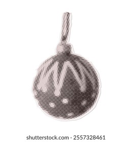 Xmas tree ball - Christmas torn out paper sticker in naive halftone collage style. Vector vintage clay toy.