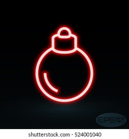 Xmas tree bauble contour icon. Neon light symbol. Vector illustration.