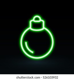 Xmas tree bauble contour icon. Neon light symbol. Vector illustration.