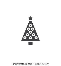 xmas tree with baubles vector icon. filled flat sign for mobile concept and web design. Christmas tree with star glyph icon. Symbol, logo illustration. Vector graphics