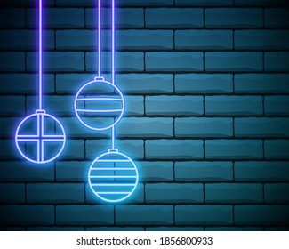 Icono de contorno de burbuja de árbol de Navidad. Símbolo de luz neón. Ilustración vectorial.Bolas de Navidad neón con lugar para texto.