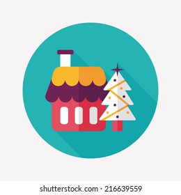 Xmas tree and house flat icon with long shadow,eps10