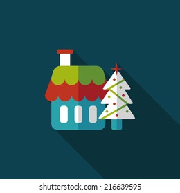 Xmas tree and house flat icon with long shadow,eps10