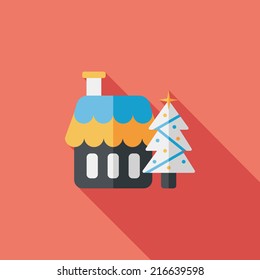 Xmas tree and house flat icon with long shadow,eps10