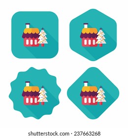 Xmas tree and house flat icon with long shadow,eps10