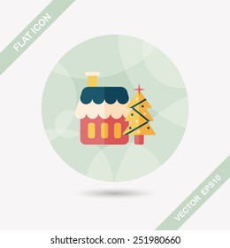 Xmas tree and house flat icon with long shadow,eps10