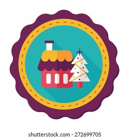 Xmas tree and house flat icon with long shadow,eps10