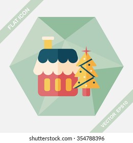 Xmas tree and house flat icon with long shadow,eps10