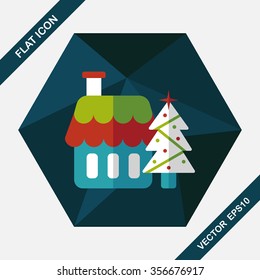 Xmas tree and house flat icon with long shadow,eps10