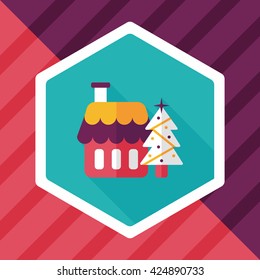 Xmas tree and house flat icon with long shadow,eps10
