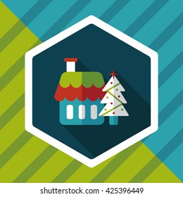 Xmas tree and house flat icon with long shadow,eps10