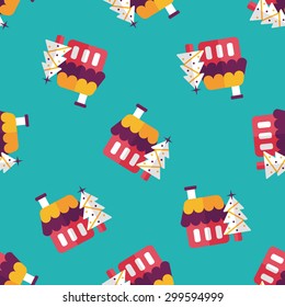 Xmas tree and house flat icon,eps10 seamless pattern background