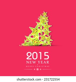 Xmas tree made be Mistletoe on pink background for Merry Christmas and Happy New Year 2015 celebrations. 