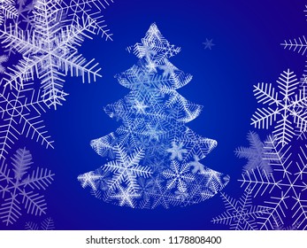 Xmas tree made from snowflakes with clipping mask. Vector illustration