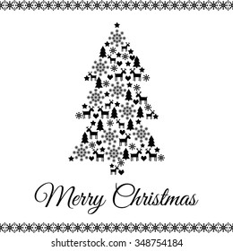  Xmas tree.  Merry Christmas card. Black and white vector design for winter holidays. Cute Christmas tree illustration.