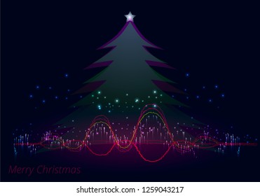 Xmas tree. Merry christmas. Equalizer. Simple glossy Christmas tree light isolated on background