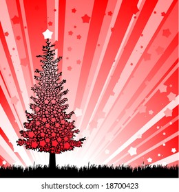 Xmas tree on red starburst background