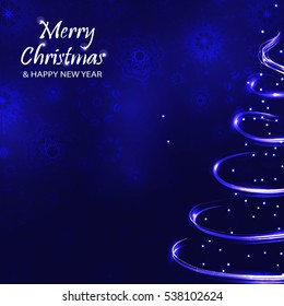 Xmas tree on snowflakes background.Blue color.Vector illustration