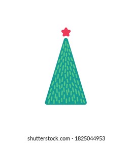 Weihnachtsbaum mit rotem Sternchen flach Symbol, Vektorsymbol, grüner Weihnachtsbaum buntes Piktogramm einzeln auf Weiß. Symbol, Logo-Abbildung. Flaches Design