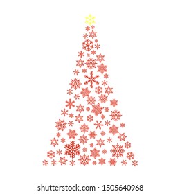 Xmas tree  with small flake isolated on white background . Abstract modern patter