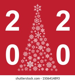 Xmas tree  with small flake isolated on white background . Abstract modern patter 2020 .