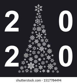 Xmas tree  with small flake isolated on color background . Abstract modern patter 2020
