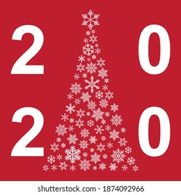 Xmas tree with small flake isolated on color background . Abstract modern patter 2020