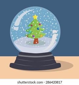Xmas Tree Snow Ball. Christmas illustration theme with Christmas Tree in blue snow ball.