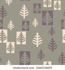 Xmas Tree Spruce Pine Simple Cartoon Flat Style, Vector Seamless Pattern, fondo de los bosques de invierno, Feliz Navidad, Feliz Año Nuevo, Impresión de temporada navideña para papel de ajuste de regalo