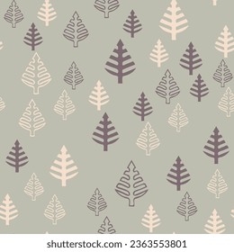 Xmas Tree Spruce Pine Simple Cartoon Flat Style, Vector Seamless Pattern, Winter Forest Background, Merry Christmas, Happy New Year, Holiday Season Print for Gift Wrapping Paper
