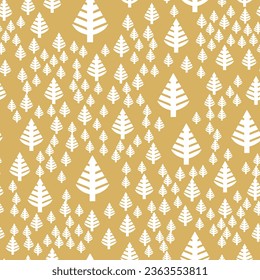 Xmas Tree Spruce Pine Simple Cartoon Flat Style, Vector Seamless Pattern, Winter Forest Background, Merry Christmas, Happy New Year, Holiday Season Print for Gift Wrapping Paper
