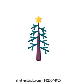 Xmas tree with star flat icon, vector sign, Christmas tree colorful pictogram isolated on white. Symbol, logo illustration. Flat style design