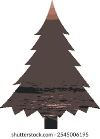 Xmas Tree in Sunset Themes Line Art Vector Without Background.