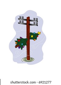 Xmas tree through telephone pole
