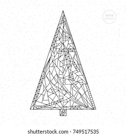 Xmas tree vector illustration. Hand drawn abstract winter holidays coloring page. Christmas background in modern style.