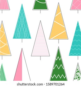 Xmas Trees in Abstract Colorful Pattern on White Background.