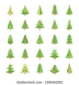 Xmas Trees Flat Vector Icons 