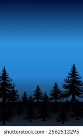 X-mas trees silhouettes isolated on dark blue sky background of landscape design - vector illustration 