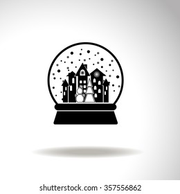 Xmas Tree,Town and Snowman Snow Ball. Christmas illustration the