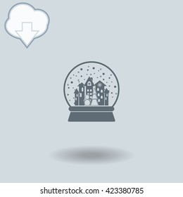 Xmas Tree,Town and Snowman Snow Ball icon with shadow. Cloud of download with arrow.