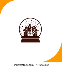 Xmas Tree,Town and Snowman Snow Ball sign. Brown icon on white background