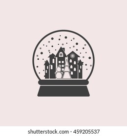 Xmas Tree,Town and Snowman Snow Ball web icon. Isolated illustration