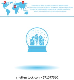 Xmas Tree,Town and Snowman Snow Ball  icon. Vector design. 