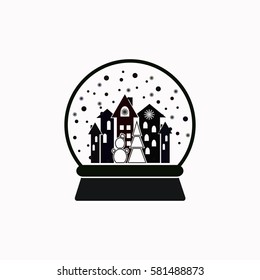 Xmas Tree,Town and Snowman Snow Ball  icon Vector design.