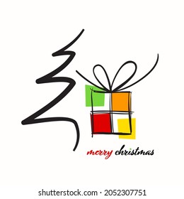 Weihnachtsvektordesign mit Weihnachtsbaum und Geschenkbox einzeln auf weißem Hintergrund