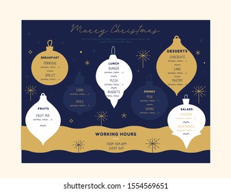 Xmas vector menu template. Holiday Party design. Doodle winter layout, restaurant food card