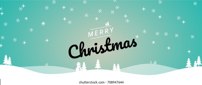 Xmas vector template, snowy scene with superimposed text greeting. Blue/ grey background, landscape layout.