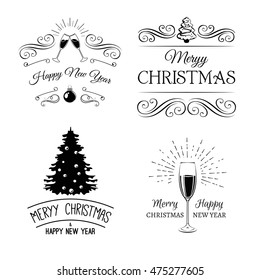 X-mas Vintage Badges Set. merry christmas filigree frame with christmas tree on red background. xmas tree. happy new year celebration. filigree swirl frame. Vector