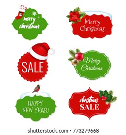 Xmas Vintage Labels Set With Gradient Mesh, Vector Illustration